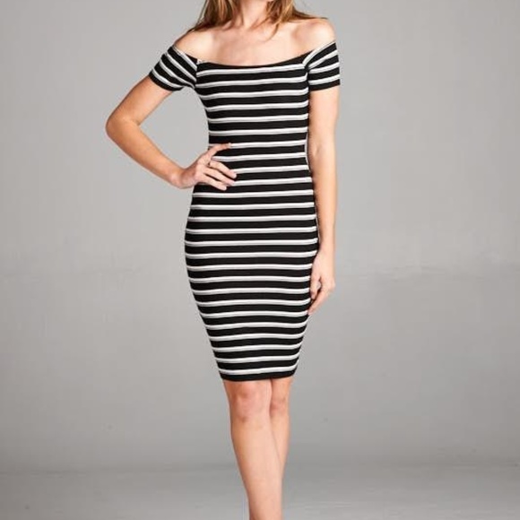 Dresses & Skirts - Junior Ribbed Striped Off the Shoulder Dress